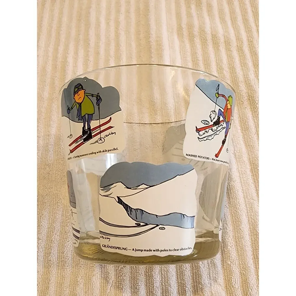VTG West Virginia Glass Ice Bucket Bowl Cartoon ski illustrations Ashby Alpine